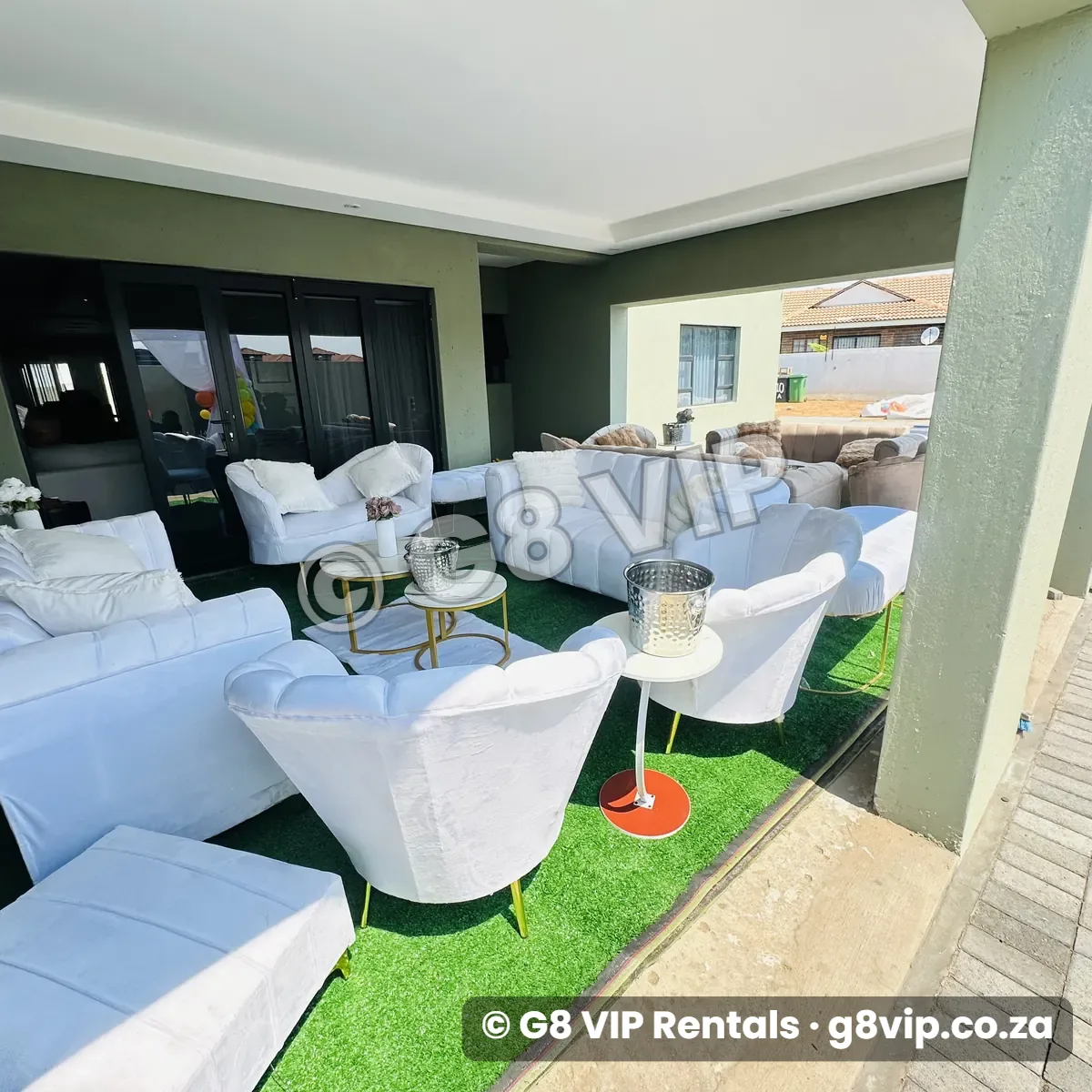 Chillas VIP couch setup with white couches